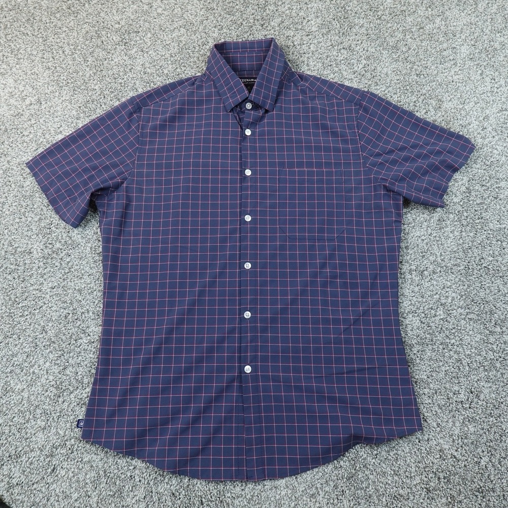 Mizzen Main Shirt Mens M Blue Check Performance Leeward Short Sleeve Stretch Top